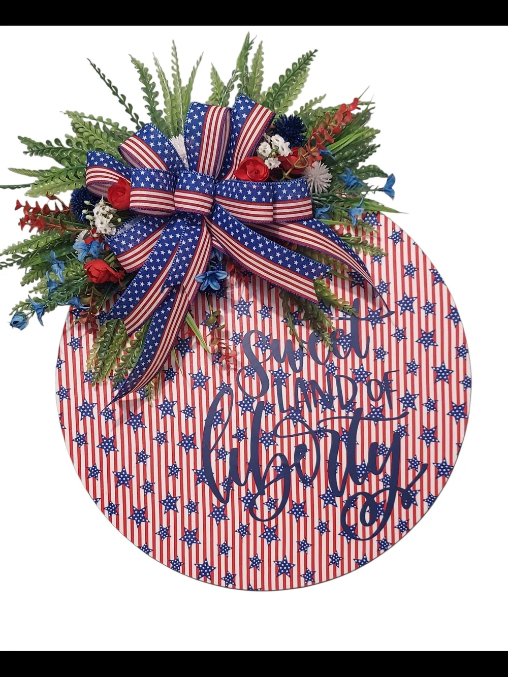 Patriotic Red & Blue Round Welcome Wreath with Star Bow